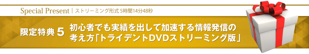 【限定特典5】初心者でも実績を出して加速する情報発信の考え方「トライデントDVDストリーミング版」